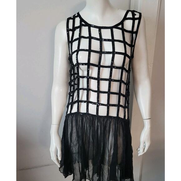 Free People Womans Sz. XS Black Sequin Cage Dress Sheer Made In India - Picture 1 of 6
